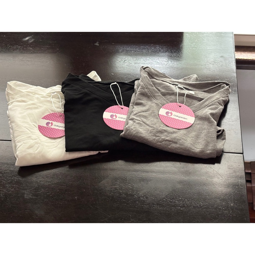 Oakgarden Kids 3-Pack V-Neck Cropped T-Shirts Black White Gray Size Medium NWT